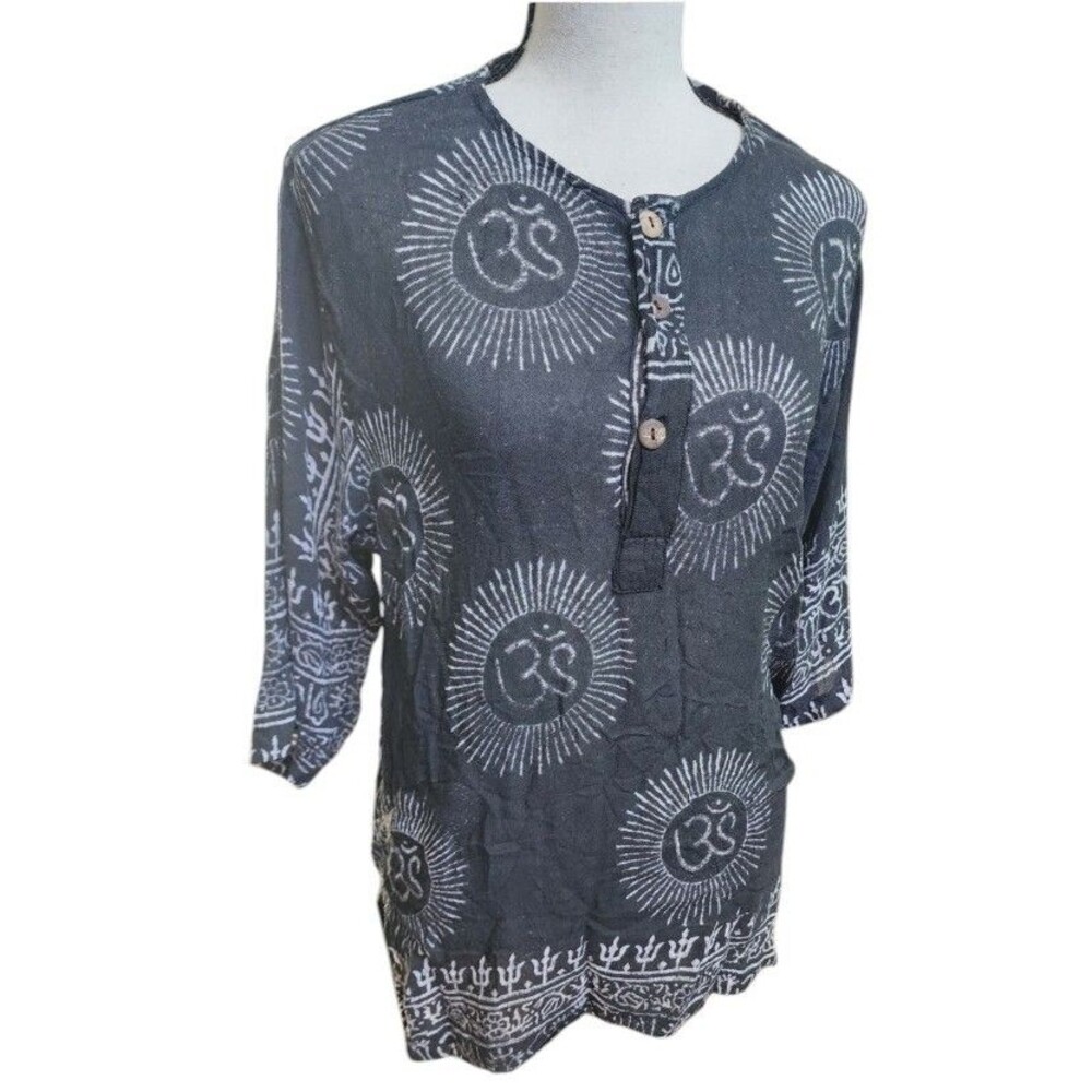 Earthbound Trading Co. Om Yoga Kurta Mantra Shirt Size M Nepal Unisex